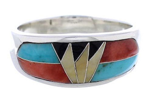 Multicolor Inlay Sterling Silver Southwest Ring Size 6-3/4 CX50069